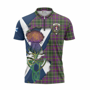 Taylor (Tailyour) Tartan Family Crest Zipper Polo Shirt Scottish Thistle Celtic Inspired