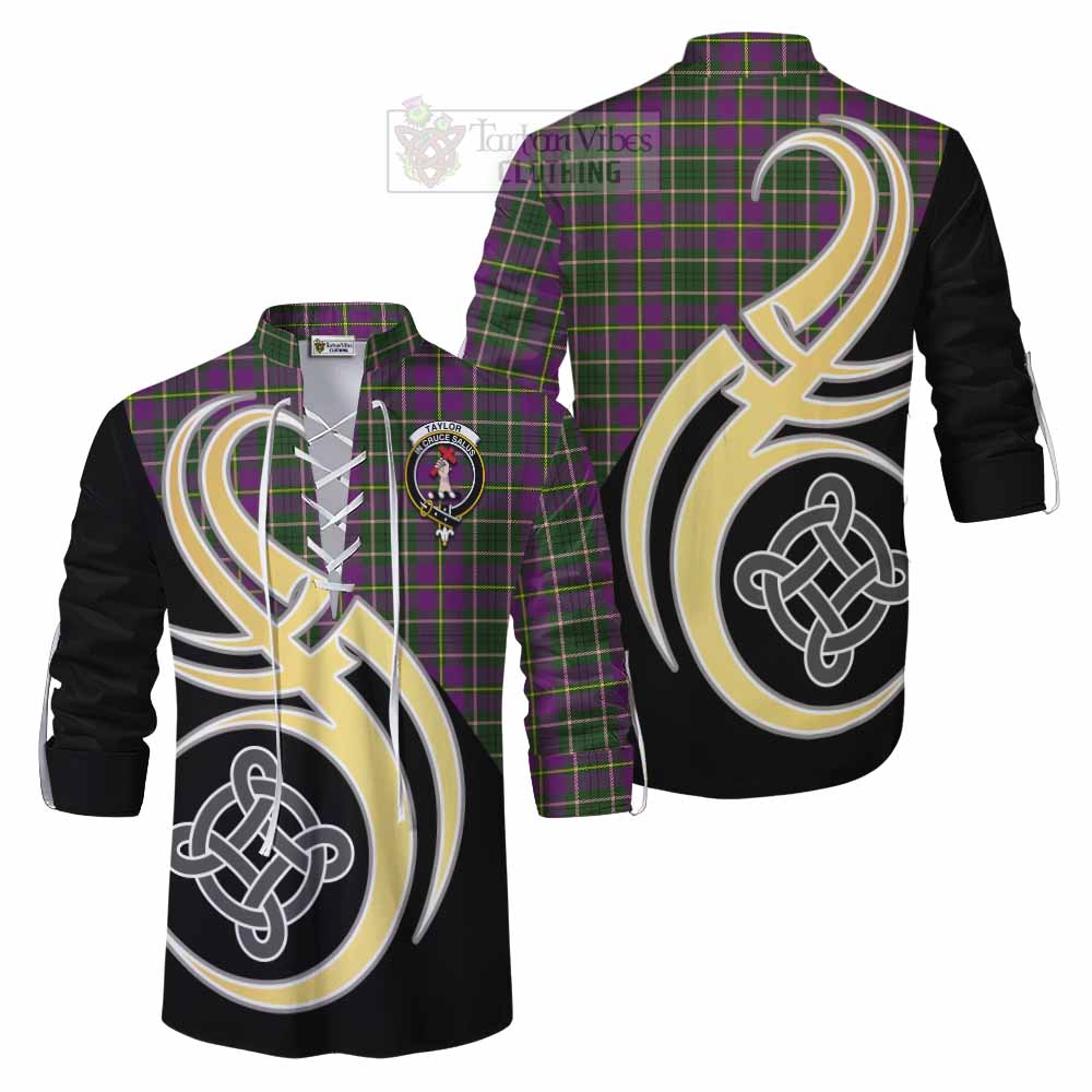Tartan Vibes Clothing Taylor (Tailylour) Tartan Ghillie Kilt Shirt with Family Crest and Celtic Symbol Style
