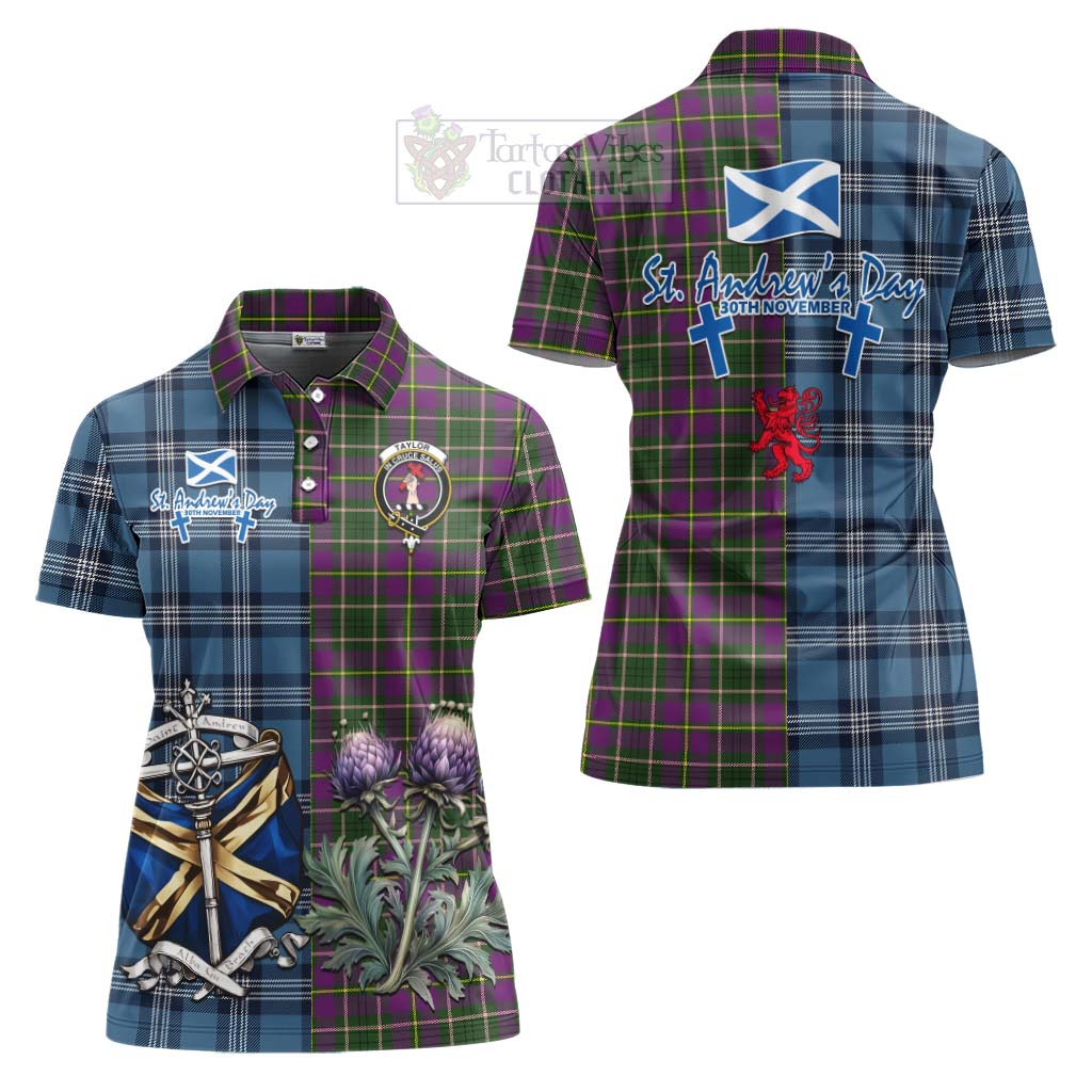 Tartan Vibes Clothing Taylor (Tailylour) Tartan Women's Polo Shirt Happy St. Andrew's Day Half Tartan Style