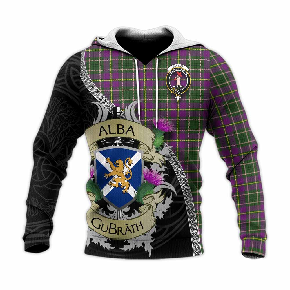 Tartan Vibes Clothing Taylor (Tailylour) Tartan Family Crest Knitted Hoodie Lion Rampant Royal Thistle Shield Celtic Inspired