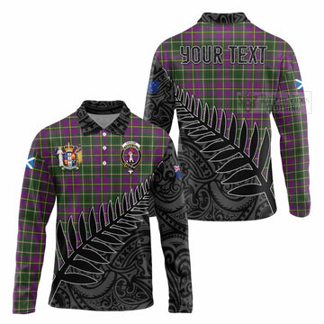 Taylor (Tailyour) Crest Tartan Long Sleeve Polo Shirt with New Zealand Silver Fern Half Style
