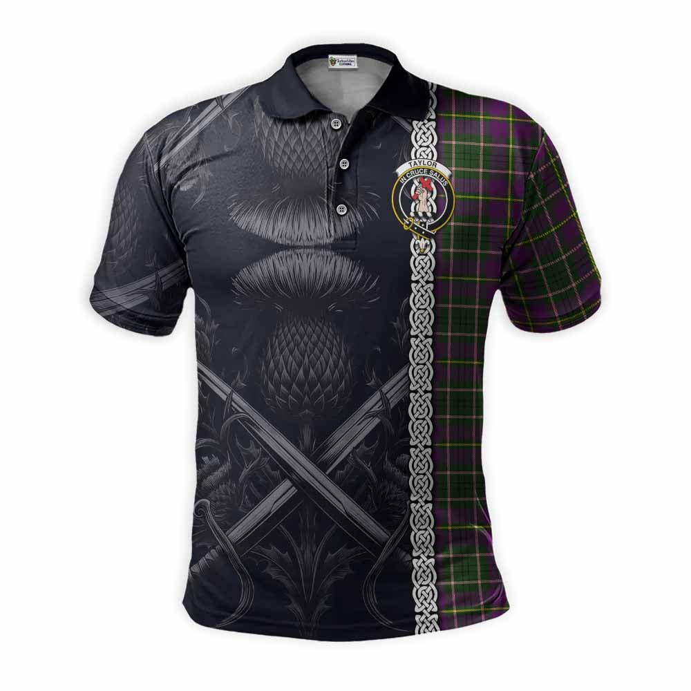 Tartan Vibes Clothing Taylor (Tailylour) Tartan Polo Shirt with Family Crest Cross Sword Thistle Celtic Vibes