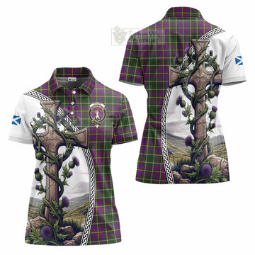 Tartan Vibes Clothing Taylor (Tailylour) Tartan Women's Polo Shirt with Family Crest and St. Andrew's Cross Accented by Thistle Vines