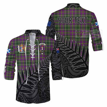Taylor (Tailyour) Crest Tartan Ghillie Kilt Shirt with New Zealand Silver Fern Half Style