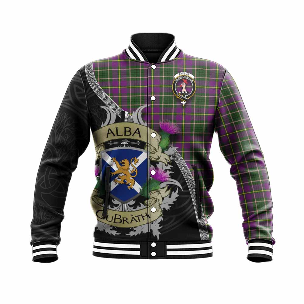 Tartan Vibes Clothing Taylor (Tailylour) Tartan Family Crest Baseball Jacket Lion Rampant Royal Thistle Shield Celtic Inspired