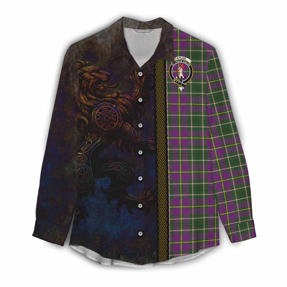 Tartan Vibes Clothing Taylor (Tailylour) Tartan Family Crest Women's Casual Shirt Alba Gu Brath Be Brave Lion Ancient Style