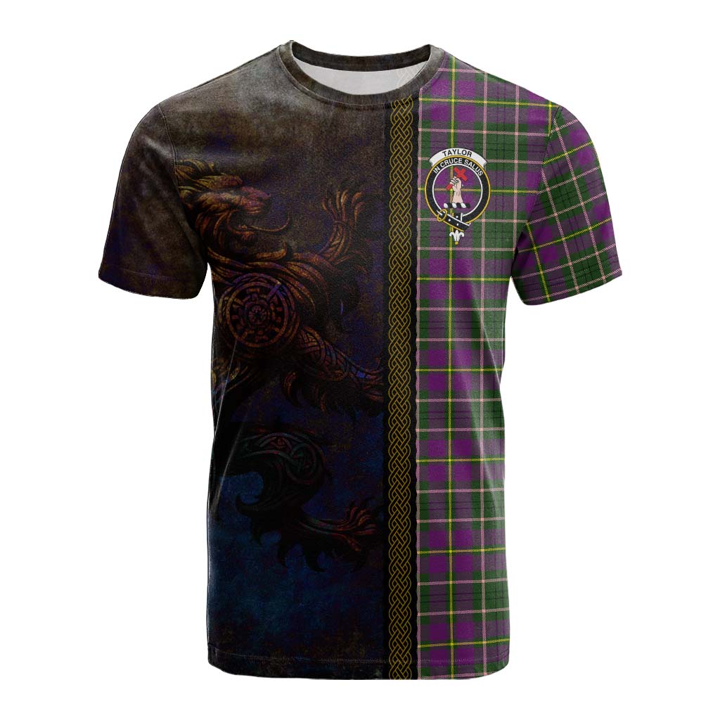 Tartan Vibes Clothing Taylor (Tailylour) Tartan Family Crest Cotton T-shirt Alba Gu Brath Be Brave Lion Ancient Style