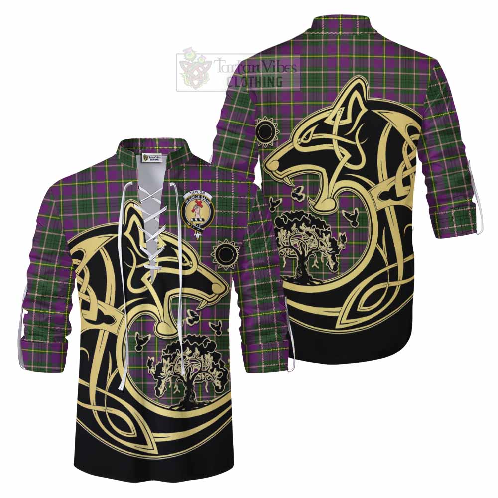 Tartan Vibes Clothing Taylor (Tailylour) Tartan Ghillie Kilt Shirt with Family Crest Celtic Wolf Style