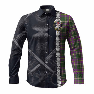 Tartan Vibes Clothing Taylor (Tailylour) Tartan Long Sleeve Button Shirt with Family Crest Cross Sword Thistle Celtic Vibes