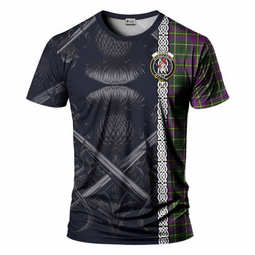 Taylor (Tailyour) Tartan T-Shirt with Family Crest Cross Sword Thistle Celtic Vibes