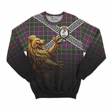 Taylor (Tailyour) Crest Tartan Sweatshirt with Golden Lion Emblem Celtic Style
