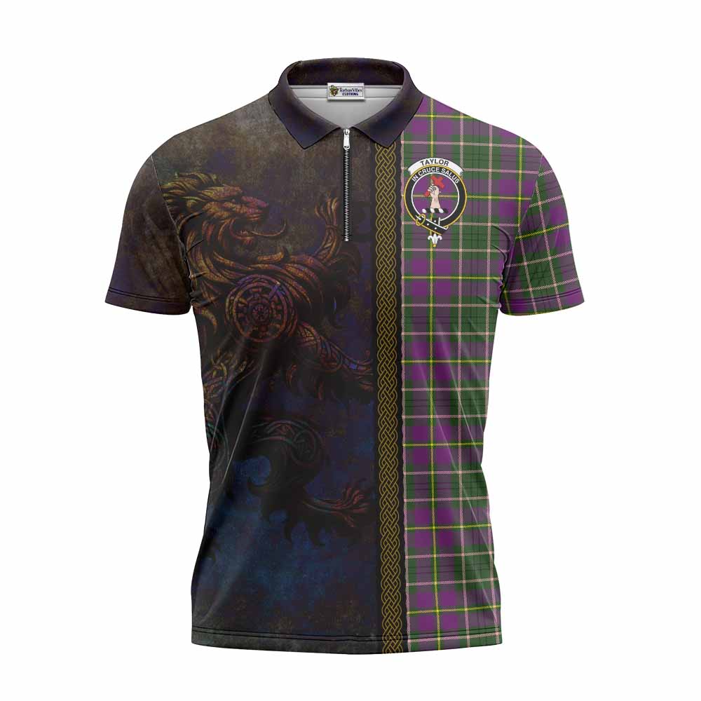 Tartan Vibes Clothing Taylor (Tailylour) Tartan Family Crest Zipper Polo Shirt Alba Gu Brath Be Brave Lion Ancient Style