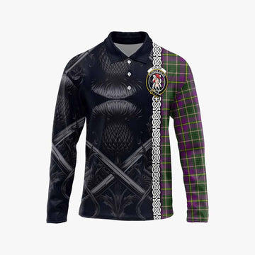 Tartan Vibes Clothing Taylor (Tailylour) Tartan Long Sleeve Polo Shirt with Family Crest Cross Sword Thistle Celtic Vibes