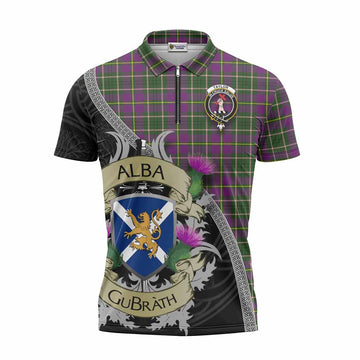 Taylor (Tailyour) Tartan Family Crest Zipper Polo Shirt Lion Rampant Royal Thistle Shield Celtic Inspired