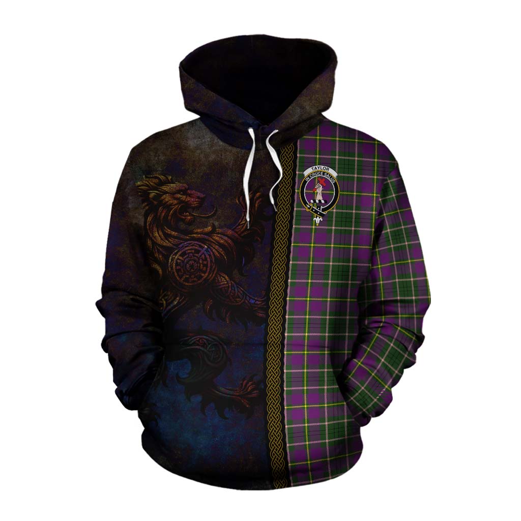 Tartan Vibes Clothing Taylor (Tailylour) Tartan Family Crest Cotton Hoodie Alba Gu Brath Be Brave Lion Ancient Style