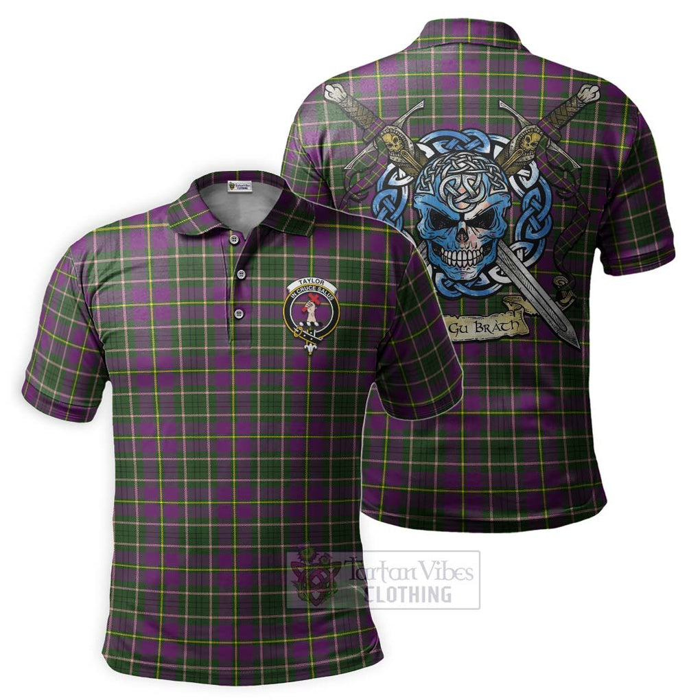 Tartan Vibes Clothing Taylor (Tailylour) Tartan Polo Shirt with Family Crest Celtic Skull Style