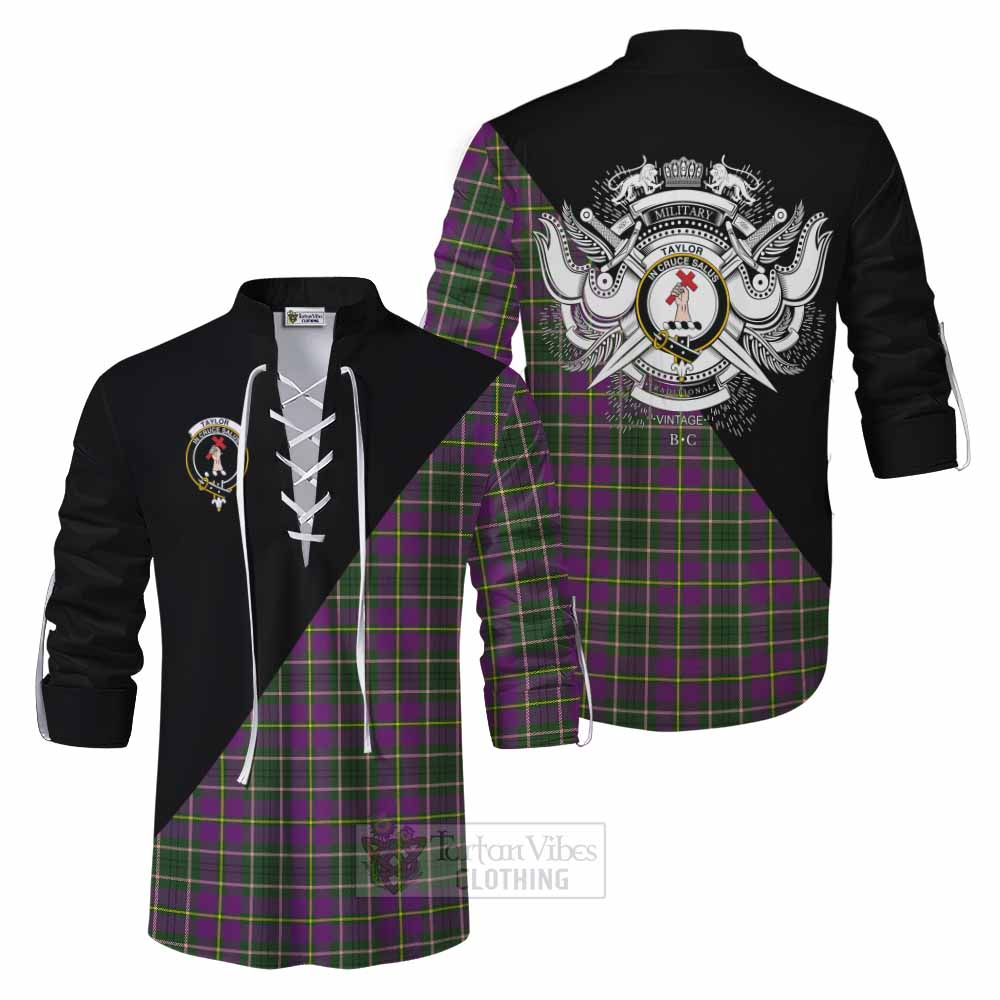 Tartan Vibes Clothing Taylor (Tailylour) Tartan Ghillie Kilt Shirt with Family Crest and Military Logo Style