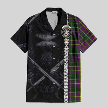 Taylor (Tailyour) Tartan Hawaiian Shirt with Family Crest Cross Sword Thistle Celtic Vibes