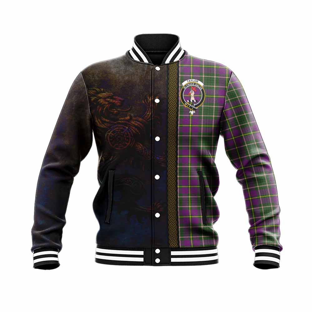 Tartan Vibes Clothing Taylor (Tailylour) Tartan Family Crest Baseball Jacket Alba Gu Brath Be Brave Lion Ancient Style