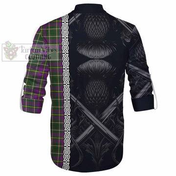 Tartan Vibes Clothing Taylor (Tailylour) Tartan Ghillie Kilt Shirt with Family Crest Cross Sword Thistle Celtic Vibes