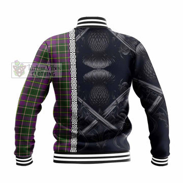 Tartan Vibes Clothing Taylor (Tailylour) Tartan Baseball Jacket with Family Crest Cross Sword Thistle Celtic Vibes