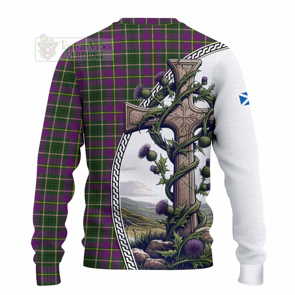 Tartan Vibes Clothing Taylor (Tailylour) Tartan Knitted Sweater with Family Crest and St. Andrew's Cross Accented by Thistle Vines