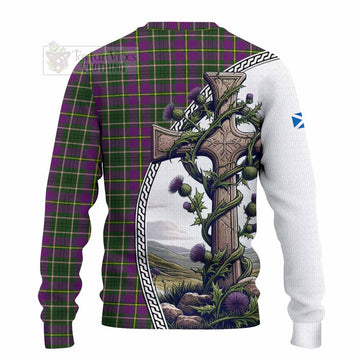 Tartan Vibes Clothing Taylor (Tailylour) Tartan Knitted Sweater with Family Crest and St. Andrew's Cross Accented by Thistle Vines
