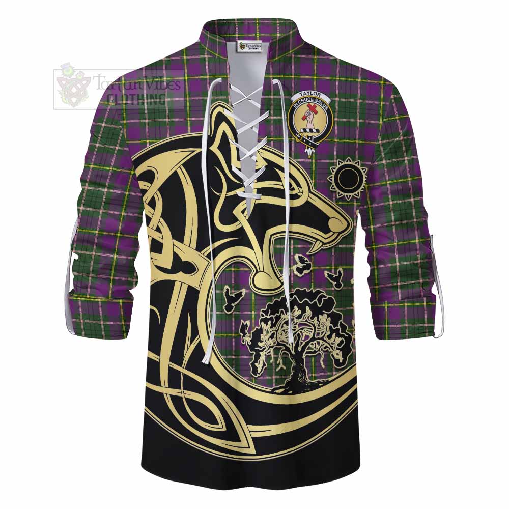 Tartan Vibes Clothing Taylor (Tailylour) Tartan Ghillie Kilt Shirt with Family Crest Celtic Wolf Style