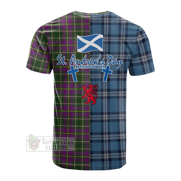 Taylor (Tailyour) Tartan Cotton T-shirt Happy St. Andrew's Day Half Tartan Style