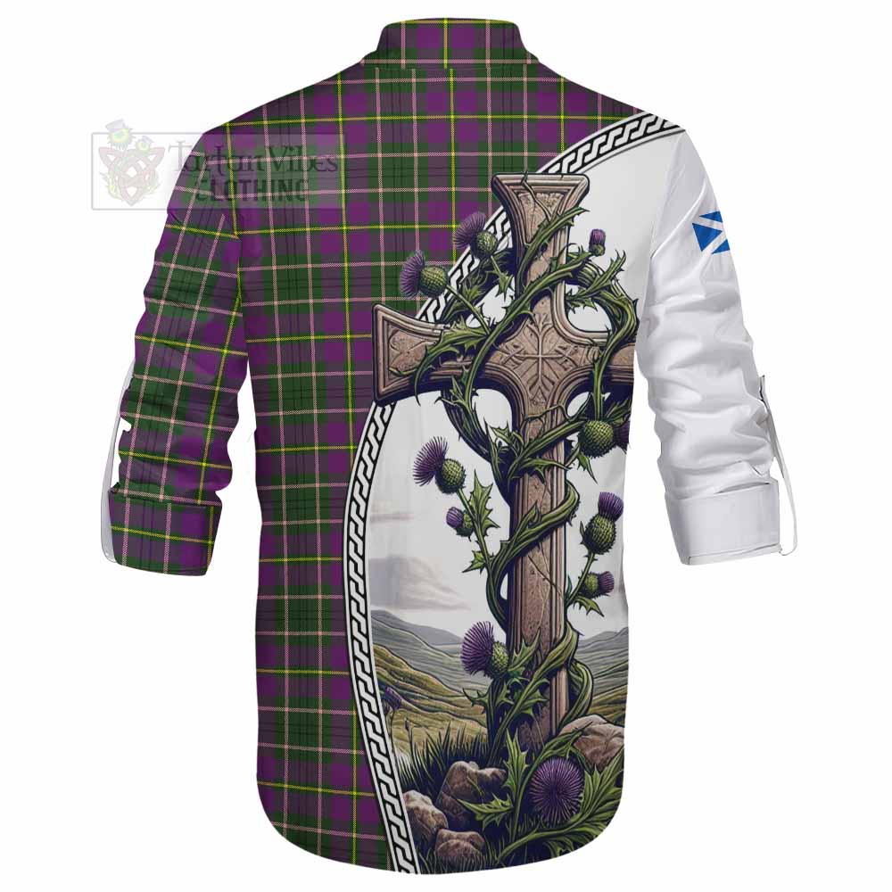 Tartan Vibes Clothing Taylor (Tailylour) Tartan Ghillie Kilt Shirt with Family Crest and St. Andrew's Cross Accented by Thistle Vines