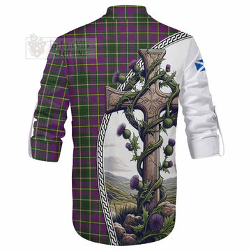 Tartan Vibes Clothing Taylor (Tailylour) Tartan Ghillie Kilt Shirt with Family Crest and St. Andrew's Cross Accented by Thistle Vines