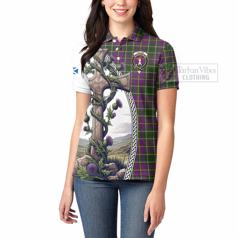 Tartan Vibes Clothing Taylor (Tailylour) Tartan Women's Polo Shirt with Family Crest and St. Andrew's Cross Accented by Thistle Vines