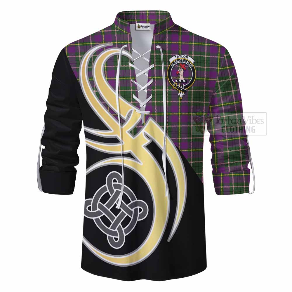 Tartan Vibes Clothing Taylor (Tailylour) Tartan Ghillie Kilt Shirt with Family Crest and Celtic Symbol Style