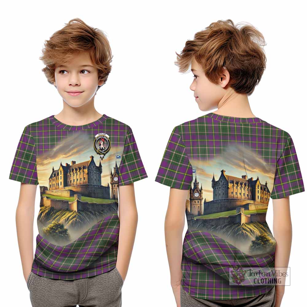 Tartan Vibes Clothing Taylor (Tailylour) Tartan Family Crest Kid T-Shirt with Scottish Ancient Castle Style