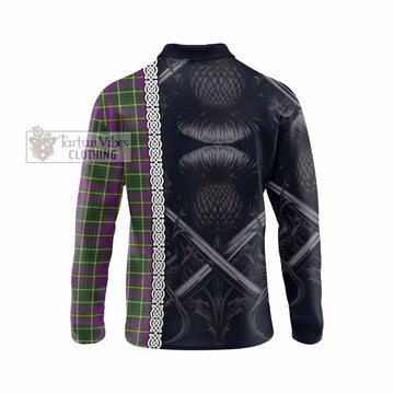 Tartan Vibes Clothing Taylor (Tailylour) Tartan Long Sleeve Polo Shirt with Family Crest Cross Sword Thistle Celtic Vibes