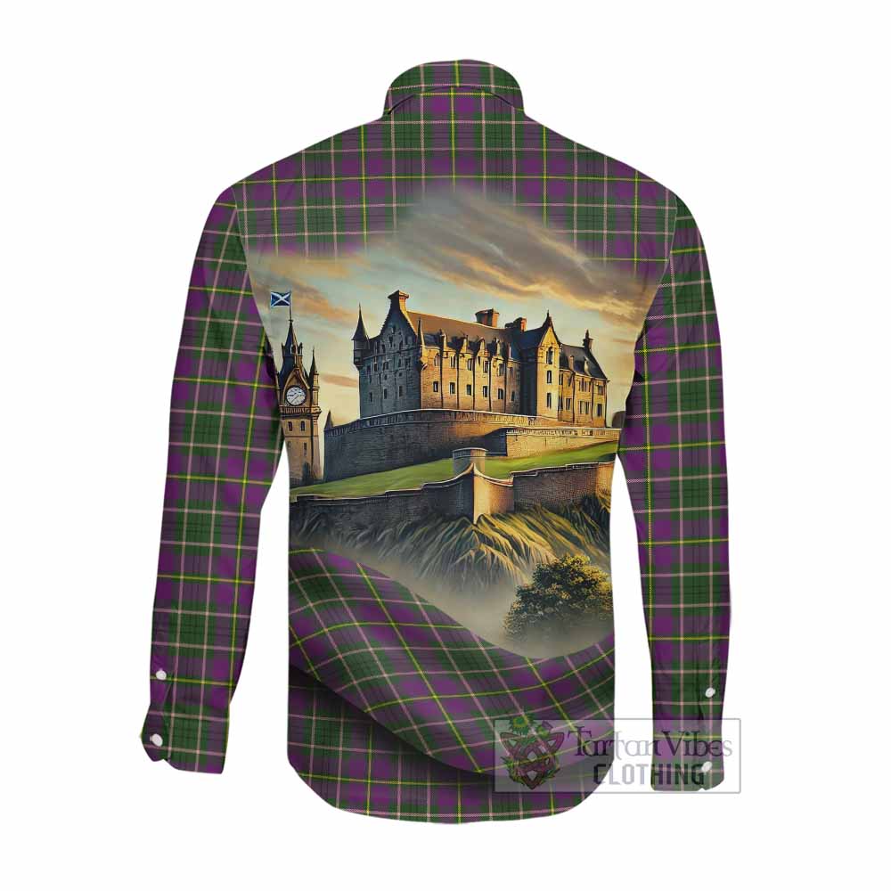 Tartan Vibes Clothing Taylor (Tailylour) Tartan Family Crest Long Sleeve Button Shirt with Scottish Ancient Castle Style