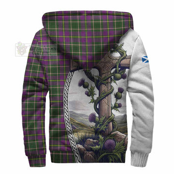 Taylor (Tailyour) Tartan Sherpa Hoodie with Family Crest and St. Andrew's Cross Accented by Thistle Vines