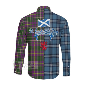 Tartan Vibes Clothing Taylor (Tailylour) Tartan Long Sleeve Button Shirt Happy St. Andrew's Day Half Tartan Style