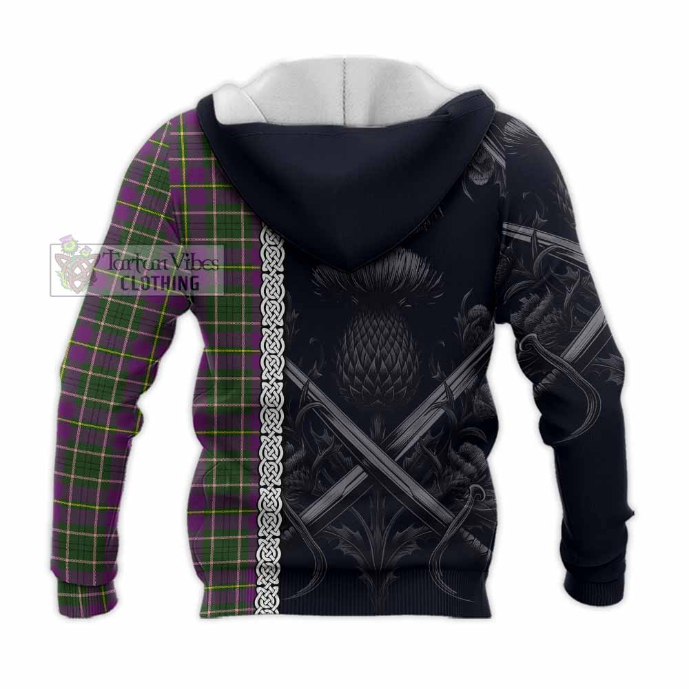 Tartan Vibes Clothing Taylor (Tailylour) Tartan Knitted Hoodie with Family Crest Cross Sword Thistle Celtic Vibes
