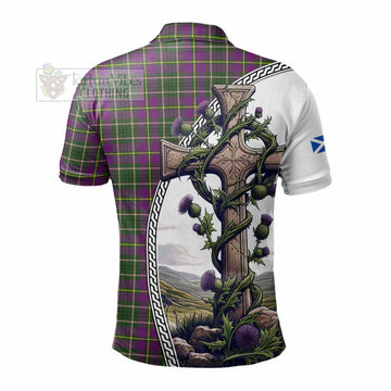 Taylor (Tailyour) Tartan Polo Shirt with Family Crest and St. Andrew's Cross Accented by Thistle Vines