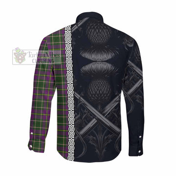 Tartan Vibes Clothing Taylor (Tailylour) Tartan Long Sleeve Button Shirt with Family Crest Cross Sword Thistle Celtic Vibes
