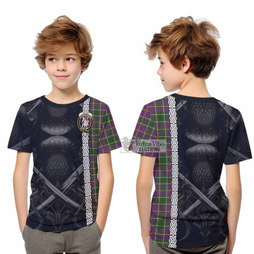 Tartan Vibes Clothing Taylor (Tailylour) Tartan Kid T-Shirt with Family Crest Cross Sword Thistle Celtic Vibes