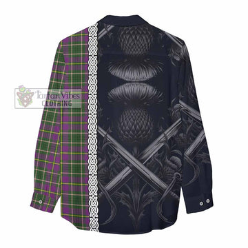 Tartan Vibes Clothing Taylor (Tailylour) Tartan Women's Casual Shirt with Family Crest Cross Sword Thistle Celtic Vibes