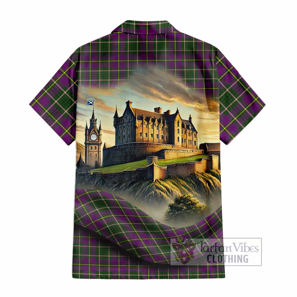 Tartan Vibes Clothing Taylor (Tailylour) Tartan Family Crest Short Sleeve Button Shirt with Scottish Ancient Castle Style