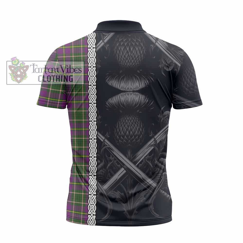 Tartan Vibes Clothing Taylor (Tailylour) Tartan Zipper Polo Shirt with Family Crest Cross Sword Thistle Celtic Vibes