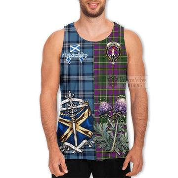 Tartan Vibes Clothing Taylor (Tailylour) Tartan Men's Tank Top Happy St. Andrew's Day Half Tartan Style