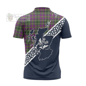 Taylor (Tailyour) Tartan Zipper Polo Shirt Featuring Thistle and Scotland Map