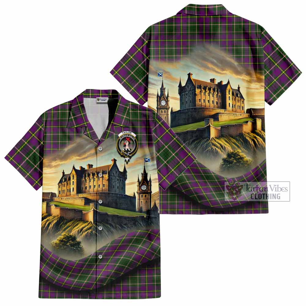 Tartan Vibes Clothing Taylor (Tailylour) Tartan Family Crest Short Sleeve Button Shirt with Scottish Ancient Castle Style