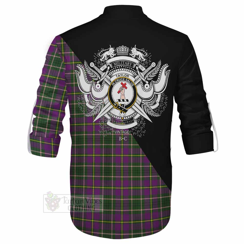 Tartan Vibes Clothing Taylor (Tailylour) Tartan Ghillie Kilt Shirt with Family Crest and Military Logo Style