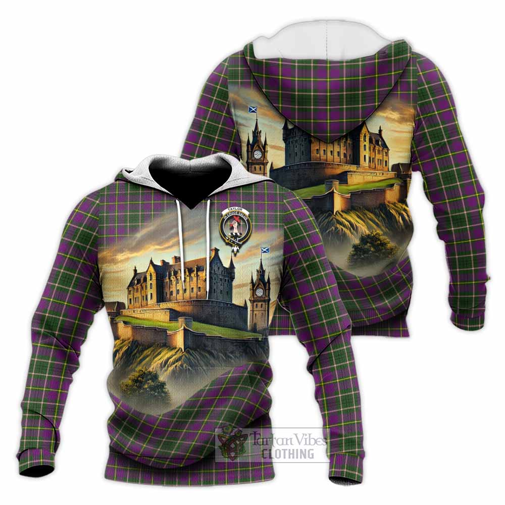 Tartan Vibes Clothing Taylor (Tailylour) Tartan Family Crest Knitted Hoodie with Scottish Ancient Castle Style